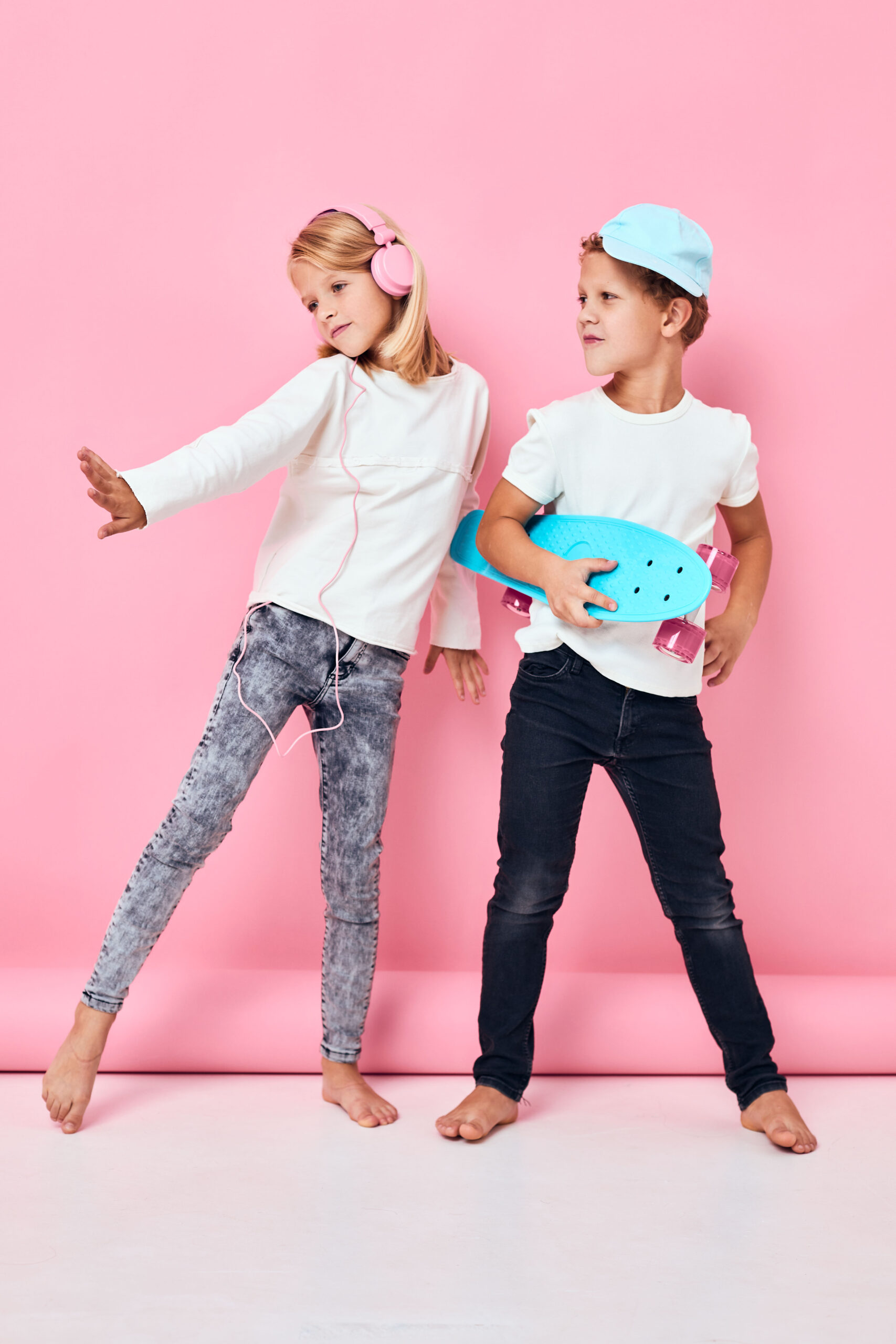 Home stylish little boy and cute girl active rest entertainment lifestyle childhood